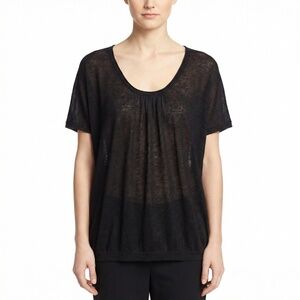 ARITZIA BABATON 100% Linen Black Scoop Neck Short Sleeve Knit Top Sz M